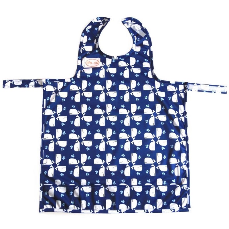 BIB-ON, Full-Coverage Bib and Apron Combination for Infant, Baby, Toddler Ages 0-4. (Whales) - Image 1